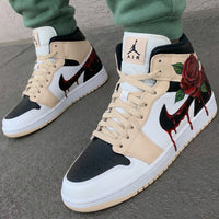 Custom AJ 1s Shoes Rose and Blood Pattern Beige Black