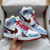 Custom AJ 1s Shoes Rose Pattern Baby Blue Red