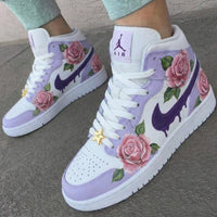 Custom AJ 1s Shoes Rose Pattern Lavender Pink