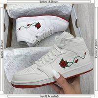 Custom AJ 1s Shoes Roses Green Vines Red Green