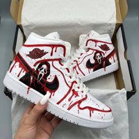 Custom AJ 1s Shoes Scream Ghost Theme Red Black