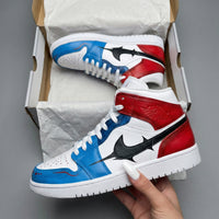 Custom AJ 1s Shoes Shark Swoosh Baby Blue Red Black