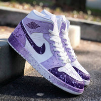 Custom AJ 1s Shoes Splatter Design White and Lilac