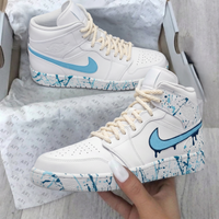 Custom AJ 1s Shoes Splatter Drip Baby Blue Dark Blue