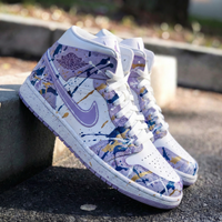 Custom AJ 1s Shoes Splatter Pattern Baby Purple Blue Gold
