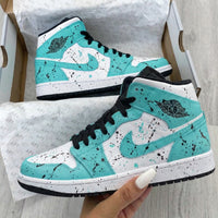 Custom AJ 1s Shoes Splatter Teal Black and White