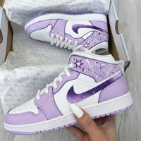 Custom AJ 1s Shoes Star Splash Pattern Baby Purple White