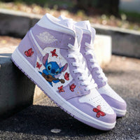 Custom AJ 1s Shoes Stitch Butterflies Design Baby Purple White