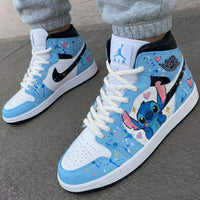 Custom AJ 1s Shoes Stitch Cartoon Design Baby Blue White Black
