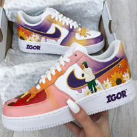 Custom AJ 1s Shoes Sunflower and Igor Design Orange and Purple