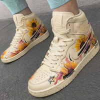 Custom AJ 1s Shoes Sunflower Pattern Yellow Purple