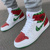 Custom AJ 1s Shoes Watermelon Pattern Red Green