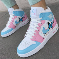 Custom AJ 1s Shoes with Butterflies Baby Blue and Baby Pink