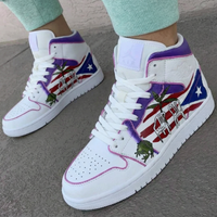 Custom AJ 1s Shoes with Puerto Rico Flag Frog and Plant Pattern Purple Red Blue