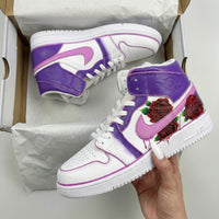 Custom AJ 1s Shoes with Rose Pattern Purple Baby Pink