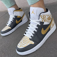 Custom AJ 1s Shoes Zebra Pattern Gold Black