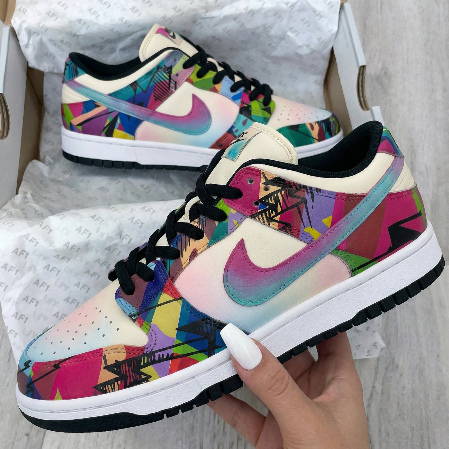 Custom Dunk Shoes Geometric Pattern Multicolor
