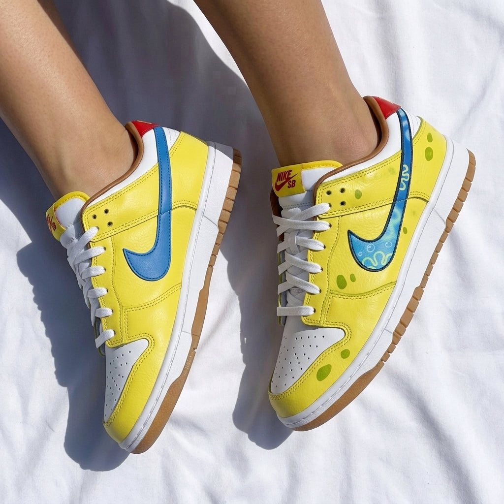 Custom Dunk Shoes SpongeBob Pattern Yellow Blue Green