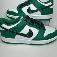 Custom Dunk White Green Rhinestones Satin Laces