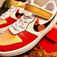 Custom Nike Court Borough White Red Gold With Basketball Swoosh