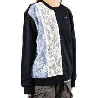 Custom Nike Sweatshirt With Floral Lace Panel Black