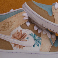 Custom Jordans Brown Blue Hand Drawn Flowers