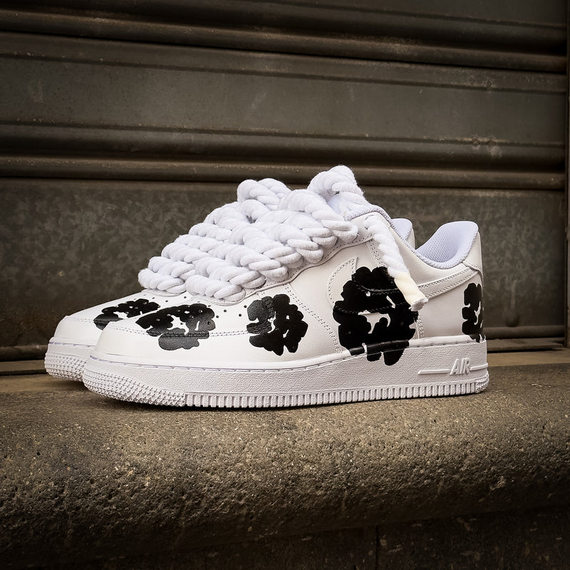 Hand Painted Black Flower Custom Air Force 1 Sneakers