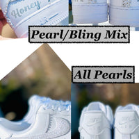 Custom Air Force 1 Pearl Diamond Wedding Shoes