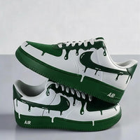 Unique Green Drip Hand-Painted White Custom Air Force 1 Custom Sneakers Unisex Casual Streetwear Fashion Comfortable Daily Shoes