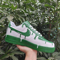 Unique Green Drip Hand-Painted White Custom Air Force 1 Custom Sneakers Unisex Casual Streetwear Fashion Comfortable Daily Shoes