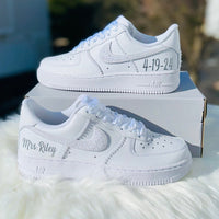 Custom Air Force 1 Pearl Diamond Wedding Shoes