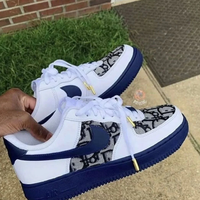 Dior inspired navy blue custom Air Force 1 sneakers with handmade finish