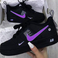 Custom Black Purple Air Force 1 Sneakers