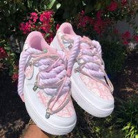 Custom Hand Painted Pink Rhinestone Air Force 1 Sneakers