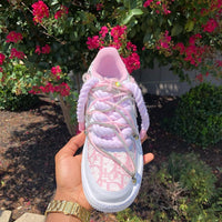 Custom Hand Painted Pink Rhinestone Air Force 1 Sneakers