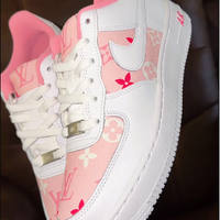 Custom Hand Painted White Pink LV Air Force 1 Sneakers