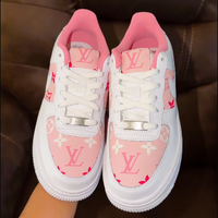Custom Hand Painted White Pink LV Air Force 1 Sneakers