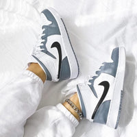 Custom Air Jordan 1 White Swoosh Grey Sneakers