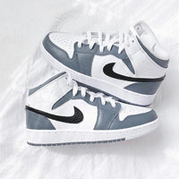Custom Air Jordan 1 White Swoosh Grey Sneakers