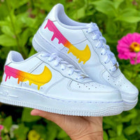 Custom Pink Yellow Nike Drip Air Force Ones