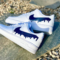 Custom Dark Blue Nike Drip Air Force Ones