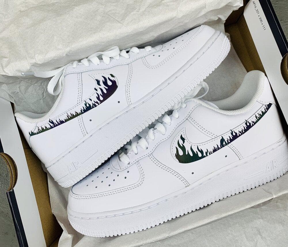Custom Air Force 1 Rainbow Reflective Flaming Swoosh