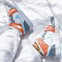 Custom Air Jordan 1 Mid Baby Blue Swoosh Orange Grey