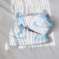 Custom Air Jordan 1 White Swoosh Baby Blue Sneakers