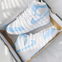 Custom Air Jordan 1 White Swoosh Baby Blue Sneakers