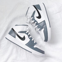 Custom Air Jordan 1 White Swoosh Grey Sneakers