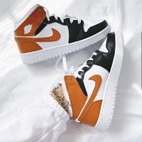 Custom Air Jordan 1 White Swoosh Tan Sneakers