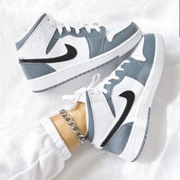 Custom Air Jordan 1 White Swoosh Grey Sneakers