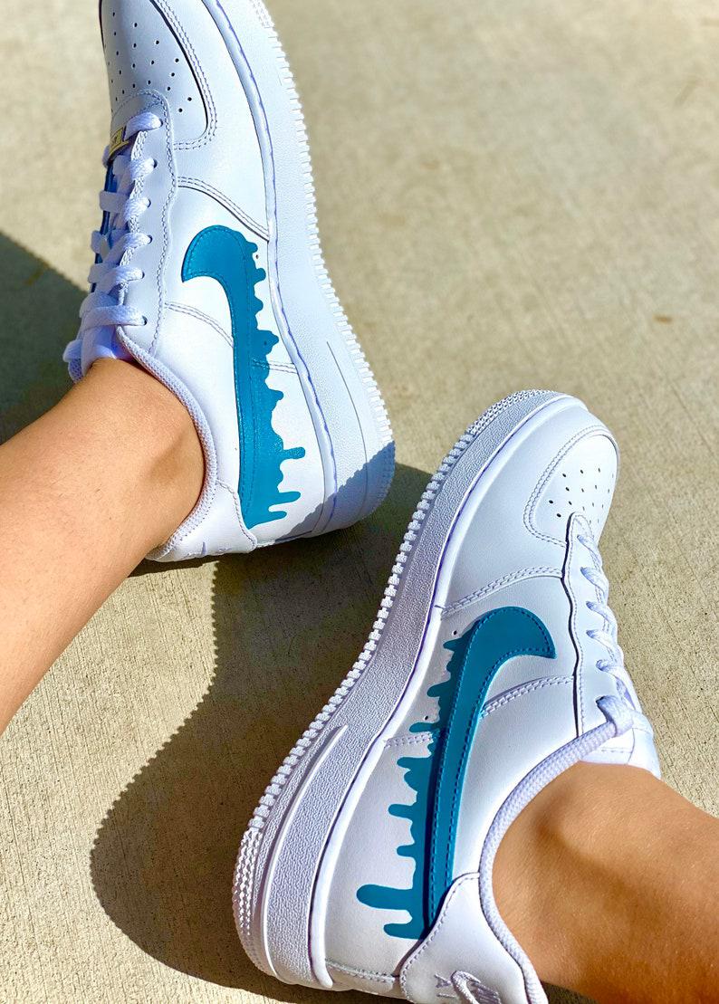 Custom Teal Green Nike Drip Air Force Ones
