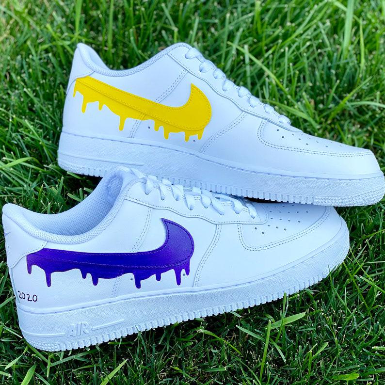 Custom Purple Yellow Drip Air Force Ones